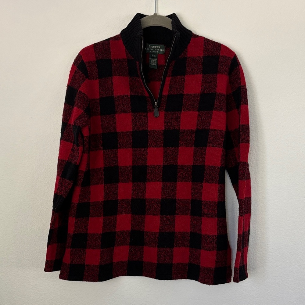 VTG Lauren Ralph Lauren Buffalo plaid lambswool Red BlackTurtleneck Sweater